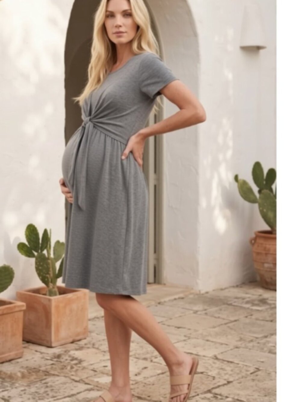 NWT Sofsy Tie Front Nursing Maternity Dress Stretch charcoal sz M